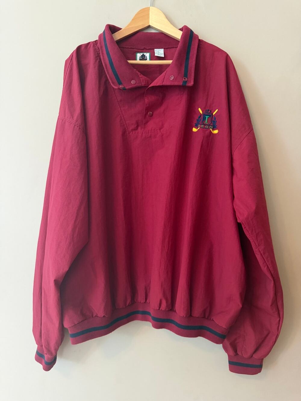 Vintage Izod Club Maroon Nylon Pullover Windbreaker Jacket XL Golf Crest 90s